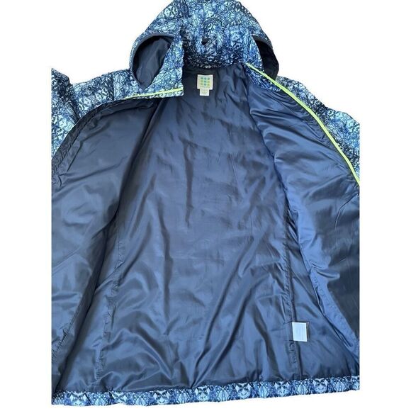 Title Nine Women's Puffer Hooded Lightweight Jacket Coat Size L Blue Pattern - Picture 9 of 12